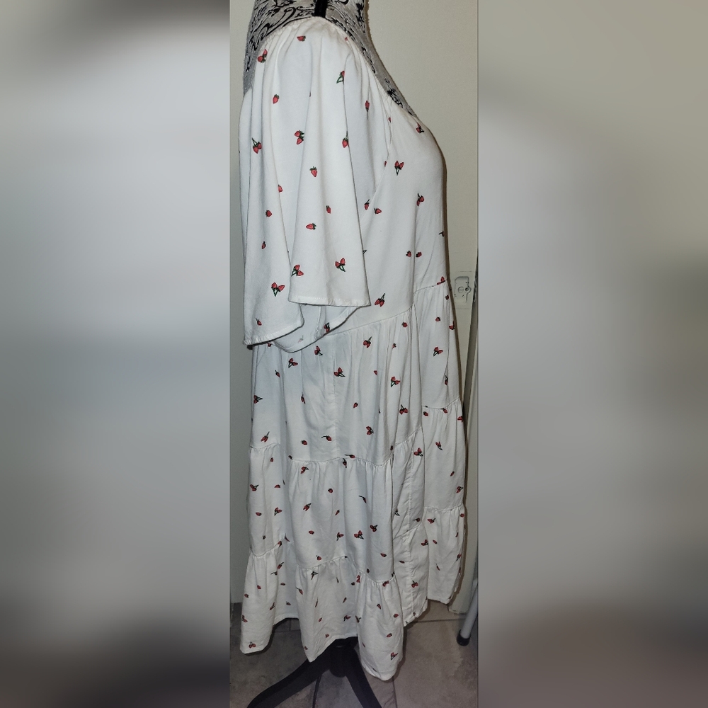 SO White Tiered Midi Dress with Red Cherry Print - Picture 2 of 5